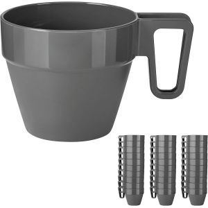Ulteronixshop-Set De Tasse &Agrave; Caf&eacute; R&eacute;utilisables I Set De 30 Mugs Et Tasses &Agrave; Caf&eacute; En Plastique Anthracite I Vaisselle Camping Empilables I R&eacute;sistant Au Lave-Vaisselle I Incassable Avec Anse - Neuf