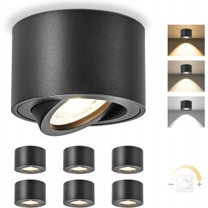 Ulteronixshop-6x 3cct Spots De Plafond Noir - Extra Plat & Pivotant &Agrave; 30&deg; - &Oslash;80x50mm - Spot En Saillie Orientable - 5w 500lm - Dimmable Module Led 230v Inclus - Aluminium Led Plafonnier Spot - Neuf