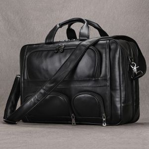 Sac à main en cuir de vachette souple pour hommes,véritable,étui à bombes d'affaires,adapté à un ordinateur portable de 17 ",grand sac lancé au bureau,fourre-tout noir - Design1-black - Neuf