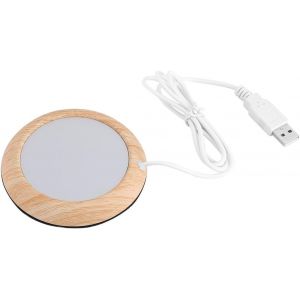 Dessous de verre isolant USB créatif en forme de grain de bois, chauffe-tasses, tapis chauffant pour bureau, thé, lait, café, dessous de verre chauffant en feutre (grain de bois lumineux) - Neuf