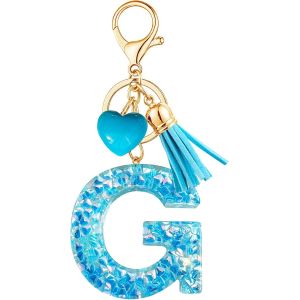 KAL-Porte-Cl&eacute;s Bleu Avec Lettre Porte-Cl&eacute;s Fille Initiale Cadeau Femmes Porte-Cl&eacute;s Coeur D&eacute;corer Pour Sac Sac &Agrave; Dos Porte-Clef Gland Or Porte-Clef Femme A-Z - Neuf