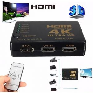Commutateur HDMI - Non spécifié - 5 Ports - 4K - Télécommande incluse - Noir - Neuf