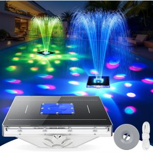 Meimie-Fontaine Solaire Piscine Avec Spectacle De Lumière,Fontaine Flottante Piscine,9modes D'éclairage Avec Bouton,Fontaine Piscine Solaire Avec Ancre,Fontaine Solaire Extérieur Pour Bassin - Neuf