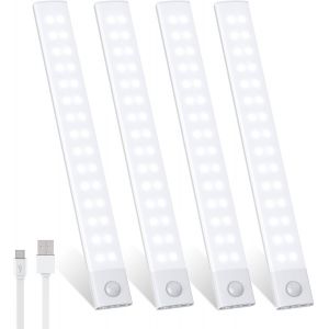 Subzonal-Lampe De Placard 60 Leds, Lot De 4 Lampe De Placard À Détecteur De Mouvement Sans Fil, Type-C Rechargeable Éclairage À Led Lumière De Placard Pour Cuisine Escalier Couloir - Neuf
