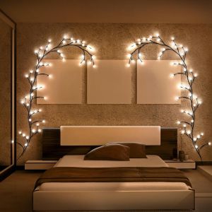Arbres Lumineux Led, Illuminated Murale Interieur Vine Décoration,8 Modes Lumières Des Arbres,72 Leds Branchées En Vigne Éclairée Pour Coin Mural, Chambre À Coucher(1 Paquet) - Neuf