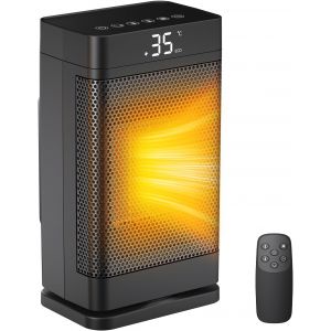 JGD-Chauffage d'Appoint Portable 1500W, Electrique &agrave; Economie D'&eacute;nergie, Radiateur Soufflant Compact Silencieux, 3 R&eacute;glages, Oscillation 70&deg; Chauffage Soufflant Electrique pour Salon,Bureau,Bain(Noir - Neuf