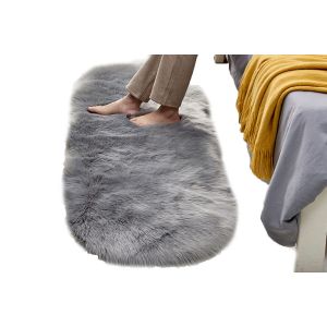 Tapis Imitation Peau De Mouton Pour Chevet Ou Sol - Gris, 120 X 60 Cm, Fibre De Polyester Douce, Tapis Multi-Usages - Neuf
