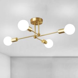 Kal-Lustre Sputnik Vintage, Plafonnier Industriel 4 Lumières, Doré Plafonniers En Fer Pour Chambre, Salon, Cuisine, Forme Diy, E27 Base, Diamètre 72cm (Sans Ampoule) - Neuf
