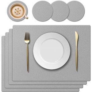Eryi-Set De Table Et Sous Verre En Silicone Lavable, Résistant À La Chaleur 220°C, Antidérapant Et Étanche, Facile À Nettoyer Pour Salle À Manger, Cuisine, Hôtel, 40x30cm, 8 Pcs, Gris Clair - Neuf