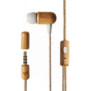 Earphones Eco (Mini Jack, in-Ear, Sustainable Wood, Hemp Cable, Mic, Control Talk) Bois de Cerisier - Neuf