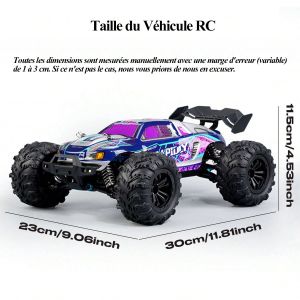 Voiture T&eacute;l&eacute;command&eacute;e Tout-Terrain 1:16, Norkbeng, 4 roues motrices, t&eacute;l&eacute;commande 2,4 GHz, deux batteries, version violette avec carrosserie bleue - Neuf