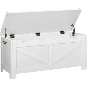 Subzonal-Banc De Rangement, Coffre De Rangement &Agrave; Couvercle Relevable Avec 2 Charni&egrave;res Stables, Banc Chaussures En Bois Pour Chambre &Agrave; Coucher, Entr&eacute;e, Salle De S&eacute;jour, Blanc Sb04503x - Neuf