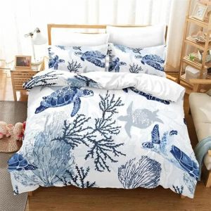 Parure De Lit Motif Tortue De Mer, Housse De Couette, Taies D'oreiller, Motif Animal De L'océan, Motif Tortue, Queen Size, Twin, Enfants, Textile De Maison, Carte, Corail, Housse De Couette, King Size - Neuf