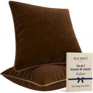 Trahoo-2 Housses De Coussin En Velours Doux Avec Passepoil Contrast&eacute; - Coussin Pour Canap&eacute;, Lit Et D&eacute;coration Pour Salon Et Chambre (Marron Et Camel, 45x45cm) - Neuf