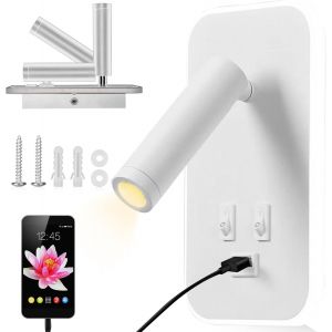 Subzonal-Lampe De Lecture Led, Applique Murale Led, Liseuse De Chevet R&eacute;glable, Avec Port De Charge Usb Et Interrupteur, Applique De Chevet, Lumi&egrave;res Murale Couloir (Wei&szlig;) - Neuf