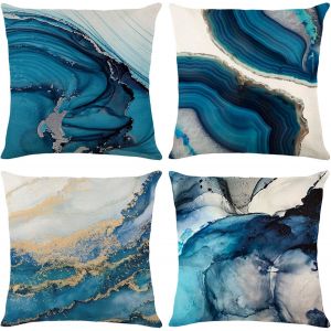 Kalanka-Housse De Coussin, Housse Coussin 45x45 Lot De 4 Housses De Coussin Taie D'oreiller Décoratif Canapé Pour Chambre, Canapé, Chaise, Lit,Jardin (Tie-Dye Bleu-Lin) - Neuf
