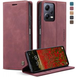 Xiaomi Note 12 Pro 5G/Poco X5 Pro 5G Premium Pu Leather Case Cover Card Slots Wallet Pouch With Stand Flip Function Note 12 Pro 5G/X5 Pro 5G  Wine Red - Neuf