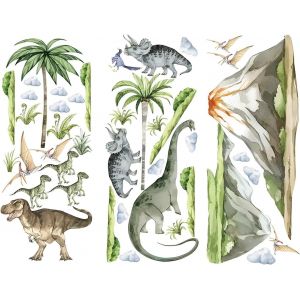 Graz Design Sticker Mural Xxl Motif Dinosaure Jungle Plantes Volcan Arbre Décoration Murale Pour Chambre De Bébé Garçon Chambre À Coucher - Neuf