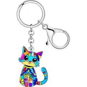 Kal-Porte Cl&eacute; Chat Acrylique Porte Cl&eacute; Voiture Anneaux Bijoux Animaux Cadeaux Pour Amoureux Des Chats Femme Fille Chaton Charms - Neuf