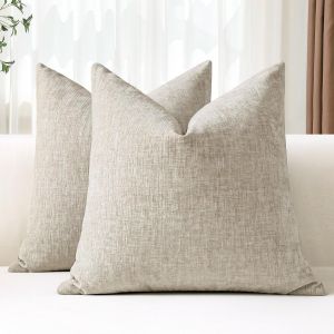 Slep-Lot De 2 Housses De Coussins 60x60 Cm Chenille Douce Beige Housse De Coussin D&eacute;corative Taie D'oreiller Lombaire Solide Pour Canap&eacute; Salon Lit D&eacute;coration D'int&eacute;rieur (Beige) - Neuf