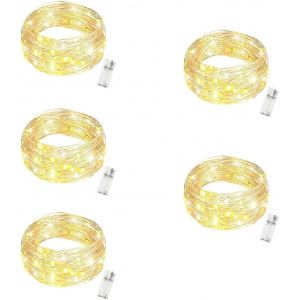 TIANYI-5 Pièces Home Guirlande Lumineuse(Avec minuterie),3 mètres 30 LED Guirlande Lumineuse a Pile, Rideau Blanc chaud Rideau Lumineux pour Interieur Exterieur, Vacances, Mariage, Fête, Noël - Neuf