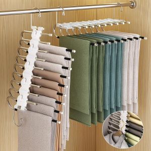 JEXNOVASHOP-Lot de 2 cintres 9 en 1 pour pantalons, &eacute;charpes, jeans, v&ecirc;tements, serviettes - Antid&eacute;rapants - Pliable - Avec 5 crochets fixes - Neuf