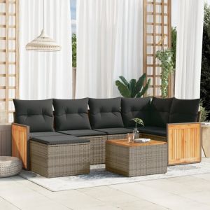 Prolenta Premium - Salon De Jardin Avec Coussins 7 Pcs Gris R&eacute;sine Tress&eacute;e - Neuf