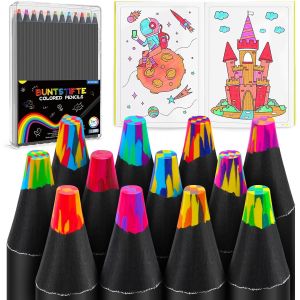 Lot de 12 crayons de couleur arc-en-ciel 7 en 1 pour enfants pour dessiner et &eacute;crire, fournitures de bricolage pour enfants, crayons en bois multicolores pour sacs de f&ecirc;te et cadeaux - Neuf