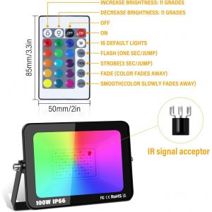 1 Pack 100w Rgb Projecteur Led Ext&eacute;rieurs Avec T&eacute;l&eacute;commande, Exterieur & Interieur 16 Couleurs 4 Modes Rgbw Lumi&egrave;re De Projecteur, Neon Spot Led Pour Jadin, Terrasse, Patio, Ip66 &Eacute;tanche - Neuf