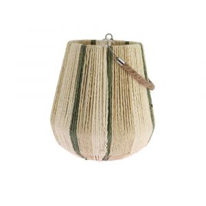 LANTERNE FICELLE VERRE 25CM NATURE CR&Egrave;ME VERT - Neuf