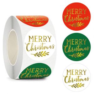 Pack de 500 Kraft Papier Autocollants de No&euml;l - Joyeux No&euml;l Autocollants - 38 mm Rond Roll Vintage Auto-Adh&eacute;sif de No&euml;l Autocollants pour les Sacs-Cadeaux, l'Emballage - Neuf