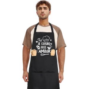Loranka-Tablier De Cuisine Personnalis&eacute; Pour Homme Et Femme - 'ici, Je Cuisine Avec Amour' - &Eacute;tanche, R&eacute;glable, Professionnel, Noir, Pour Barbecue - Neuf