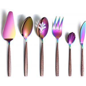 SHIBA-Ensemble de service Ménagères 6 pièces avec poignée de surface de lune et placage de titane brillant de tête d'arc-en-ciel, [2 - Neuf