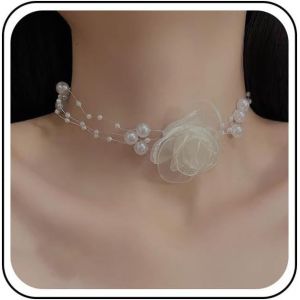 Kal-Collier Boho Perle Cristal Y Collier Ras Du Cou Argent Perle Transparent Collier Lariat Perle Y Collier Pampille Strass Petit Collier Chaîne Perle Bijoux Pour Femmes - Neuf