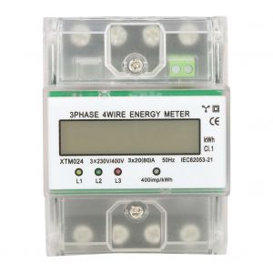Compteur electrique numerique LCD triphase 4 fils DIN Rail Compteur electronique kWh (20(80)A) - Neuf