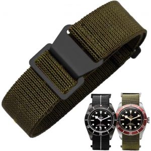 Eryi-Bracelet De Montre Élastique Nylon Style Marine Nationale Parachute Bracelet Montre En Tissu Remplacement Avec Crochet Boucle Noir/Argenté Homme Femme,18/20/22mm - Neuf