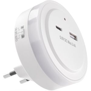 Kuwl-Veilleuse Led Pour Prise De Courant Avec Sortie Usb-C Et Usb-A, 5,0 V/3,4 A - Interrupteur Et Capteur Crépusculaire - Lumière D'orientation Pour Chambre D'enfant, Escalier, Chambre À Coucher, - Neuf
