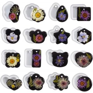 Lot De 16 Moules En R&eacute;sine Pour Pendentif, C?ur, &Eacute;toile, G&eacute;om&eacute;trique, Rectangulaire, Carr&eacute;, Rond, &Eacute;poxy, Fabrication De Bijoux Pour Porte-Cl&eacute;s, Pendentifs, Ornements, Loisirs Cr&eacute;atifs, Avec Trou - Neuf