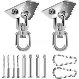 Ulteronixshop-2 Pcs Crochet de Plafond Fauteuil Suspendue Lourds Crochet Plafond Capacit&eacute; de 450KG 360&deg; Rotation Acier Inoxydable Chaise Fixation Hamac Sac de Frappe avec 8 Vis de Fixation et 2 Mousq - Neuf