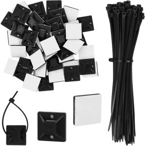 CHECARZHN--NO1-Lot De 100 Attaches De Câble Auto-Adhésives Avec Coussinets Adhésifs Polyvalents (Attaches En Nylon Noir, Longueur 150 Mm, Largeur 18 Mm) Pour La Maison Et Le Bureau - Neuf