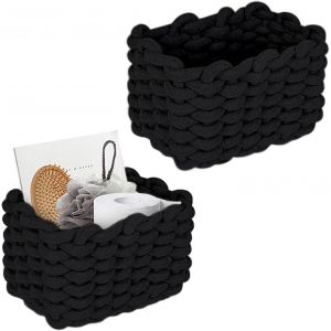 Tianyi-Lot De 2 Paniers De Rangement En Coton Tressé - 19 X 15 X 12 Cm - Panier De Rangement Tressé - En Corde De Coton Tressé - Pour Chambre À Coucher, Salon - Noir - Neuf
