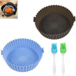KALANKA-2 PCS Panier en Silicone Accessoires de Friteuse 16*16*5cm Panier Air Fryer Silicone Panier &agrave; Friteuse en Silicone Panier en Silicone avec 2 pinceaux &agrave; huile de silicone pour Friteuse &agrave; Air - Neuf
