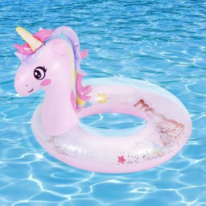 KAL-Anneaux De Natation En Pvc, Cercle De Natation Avec Paillettes Brillantes, Bague De Piscine En Forme De Licorne Mignon, Jouet De Piscine Gonflable Amusant Pour Adolescents Enfants, Rose - Neuf