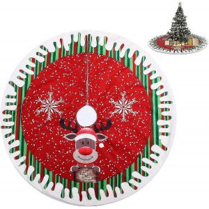 Jupe de sapin de No&euml;l rouge ronde de 80 cm, d&eacute;coration de No&euml;l pour les f&ecirc;tes &agrave; la maison - Neuf