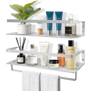 CAUC-Lot de 2 &eacute;tag&egrave;res murales flottantes en Aluminium &agrave; Suspendre pour Chambre &agrave; Coucher, Cuisine, Salle de Bain, Salon, Bureau &agrave; Domicile, Organiseur de Rangement - Neuf