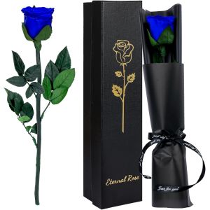 Rose Eternelle Pr&eacute;serv&eacute;e, Cadeau pour Femmes Fleur Bleu avec Tige Idee Rosee Cadeau pour Elle Maman Amie &Eacute;pouse S?ur Mamie F&ecirc;te des M&egrave;res Saint Valentin - Neuf