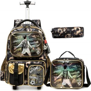 CHECARZHN--NO1-Sac À Dos Avec Roues Pour Garçons Enfants Élève Du Primaire D'École Bagages De Voyage Avec 3Pcs 17¿ Lunch Et Étui Crayons Roulettes Enfants Pochette Multifonctionnelle Football Pour Ga - Neuf