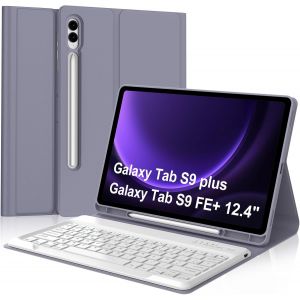 Coque Clavier pour Samsung Galaxy Tab S9 FE+/Tab S9+ Plus 12.4"" 2023, AZERTY Fran&ccedil;ais Clavier D&eacute;tachable Bluetooth pour Samsung Tab S9 FE+/S9 Plus 12.4"", Violet Lavande - Neuf