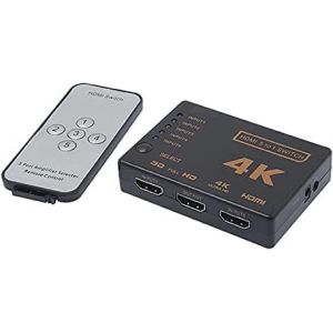 ERYI-590463 - Switch Hdmi - Multiprise Hdmi - 5 Entrées Et 1 Sortie - Pour Résolutions 4K Et 3D - Compatible Lecteur Blu-Ray, Vidéo Projecteur, Home Cinéma, Pc, Etc. - Avec Télécommande - Noir - Neuf