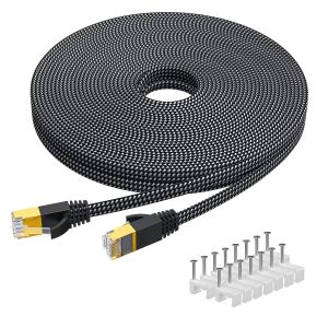ERSHI-Cat 7 Câble Ethernet 10m, Câble Réseau Gigabit Ethernet Cat7 à Haut Débit 10Gbp/600Mhz, Câble LAN Plat Tressé Rj45 Câble de [4 - Neuf
